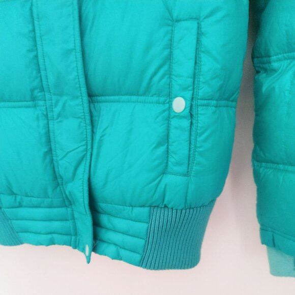 Free Country Girls 14 Ultra Light Down Teal Parka Jacket Removable Faux Fur Hood - Picture 5 of 6